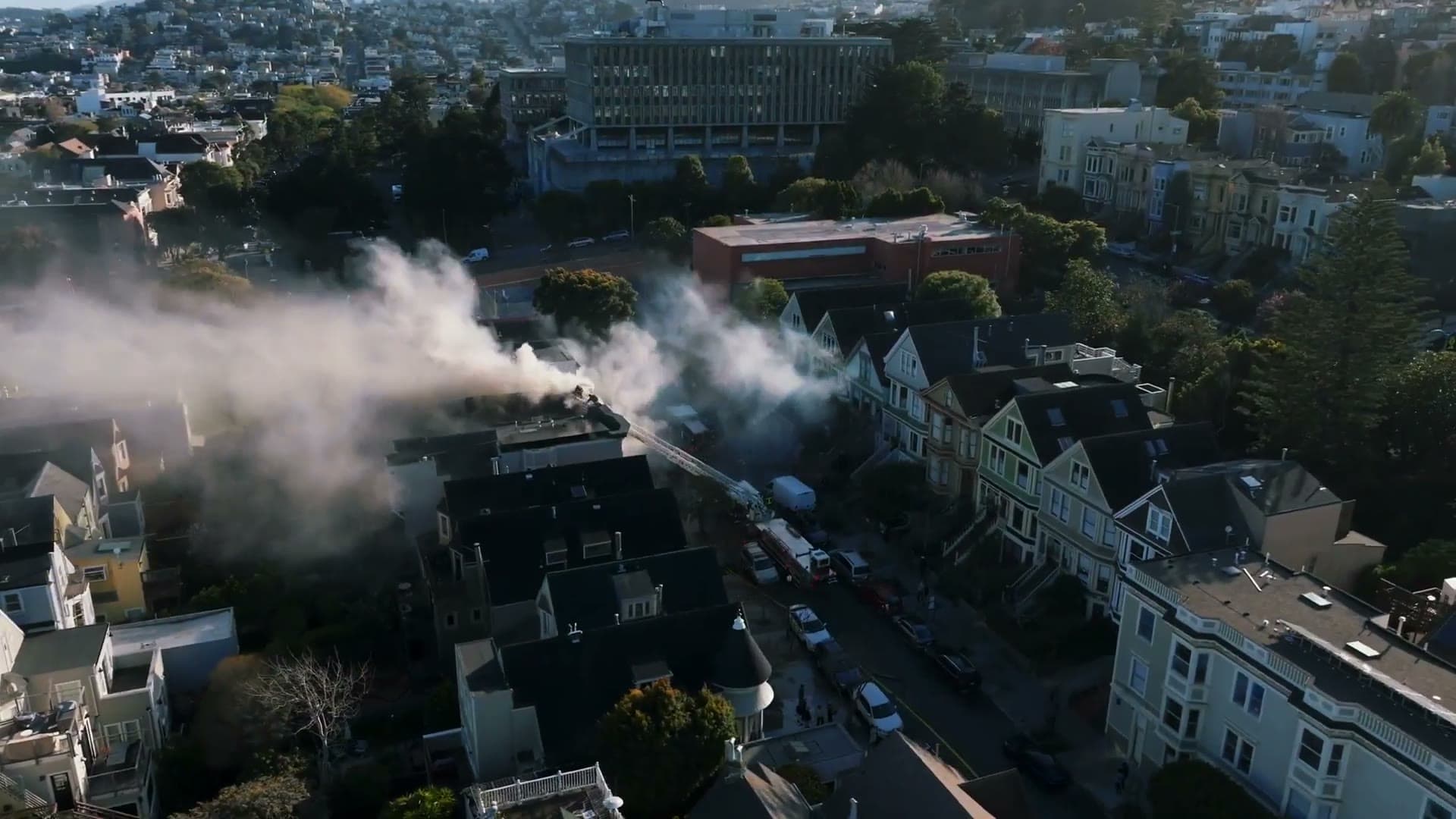 Aerial view of a house fire from Tex’s film